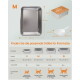 Rechteckige Edelstahlsandkiste (Modell M) 45×35×15 cm, 23,6 L; Größentabelle S M L XL und deutscher Text