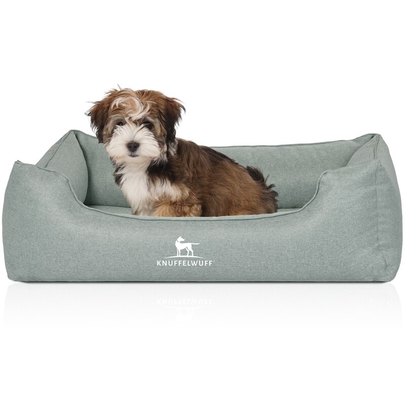Knuffelwuff Orthopädisches Hundebett Luisa aus Velours mit feinem Handwebcharakter Sunshine Edition petrol S