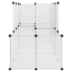 Transparenter Haustierspielzaun mit schwarzen Verbindungsstücken, der mehrere Paneele und einen Gitterboden für die Sicherheit und das Spiel von Haustieren aufweist.