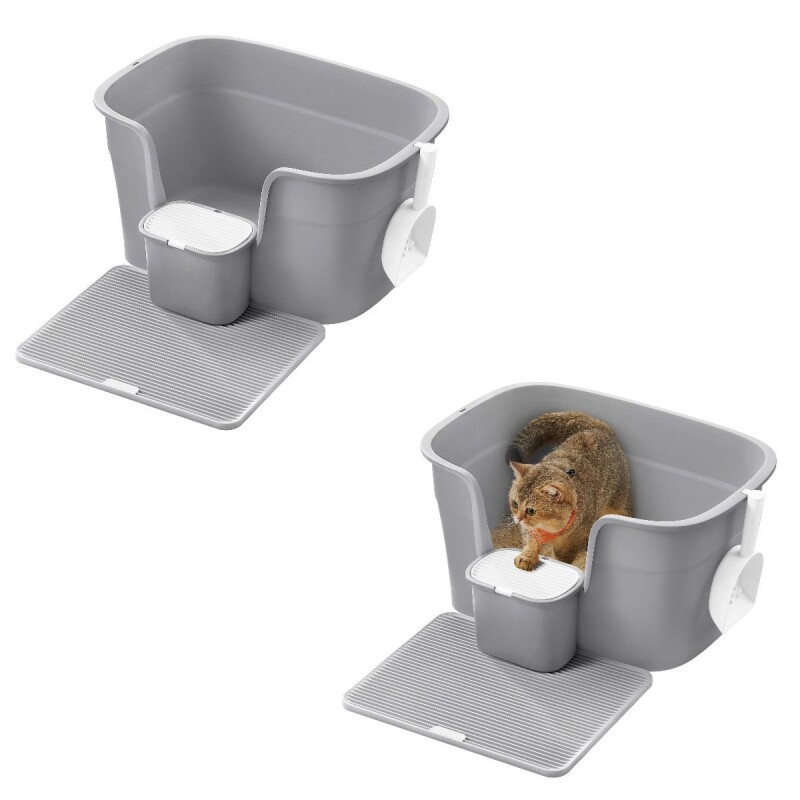 FEANDREA 2er Katzentoilette für große Katzen mit hohen Seitenwänden grau