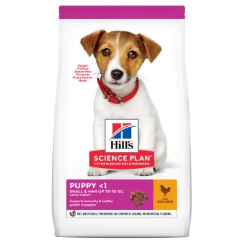 Science Plan Small & Mini Puppy with chicken 1.5 kg Hill's Science Plan Puppy food bag for small and mini dogs under 1 year, supports immunity and healthy growth, with chicken.