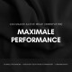 Schwarzer Stoff mit dem Text 'MAXIMALE PERFORMANCE' und 'COOLMAX® ACTIVE WEAR (INNENFUTTER)', der schnelltrocknende und atmungsaktive Eigenschaften hervorhebt.