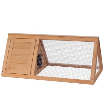 Holzgehege für Haustiere mit einem Netzfront und einer Seitentür, entworfen für kleine Tiere wie Kaninchen oder Meerschweinchen.