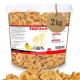 Klare Plastikdose mit Supravit Wiesenglück Bananenchips für Pferde, 2 kg, mit Etikett und Hängeanhänger.