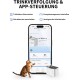Katze interagiert mit PETKIT Eversweet Max1 Smart-Wasserbrunnen und App, die Trinkverfolgung und Energiemanagement zeigt.
