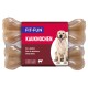 Chew bones package featuring a golden retriever, labeled "FIT+FUN KAUKNOCHEN" with text in multiple languages, showing two chew bones.