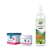 Drei Tierpflegeprodukte: blaue "marsa vet+ Wundsalbe" Salbe, weißes "Wundsalbe" Glas und "BELTOR Anti-Graßmilben Spray" mit Zeckenillustration.