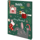 Grüner MultiFit Nature getreidefreier Haustier-Adventskalender mit Hase, Hamster in einer roten Tasse, Strumpf und 'Merry Christmas'.