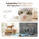 Eine verspielte Katze interagiert mit einem robotischen Spielzeug, das eine bunte Feder und eine Schnur hat, um die Unterhaltung von Haustieren zu fördern.