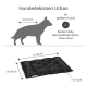 Schwarzes Hundekissen mit der Aufschrift "Hundedeckissen Urban" für größere Hunde, mit den Maßen von etwa 80 cm mal 60 cm und 7 cm dick.