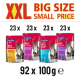 Boîtes de gelée pour nourriture de chat Fit+Fun en quatre saveurs : avec oie & foie, bœuf & poulet, colin & maquereau, et poulet & canard, chacune de 100 g.