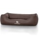 Braunes Hundebett mit einem gesteppten Design und erhöhten Rändern, mit dem Logo "KNUFFELWUFF" deutlich sichtbar.
