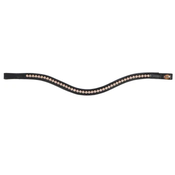 Schwarzes Lederhalsband für Hunde, verziert mit einer Reihe funkelnder roségoldener Strasssteine, elegant geschwungenes Design.