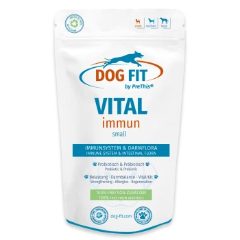 Weißer Beutel DOG FIT VITAL immun für kleine Hunde — Immunsystem & Darmflora, zu 100 % frei von Zusatzstoffen