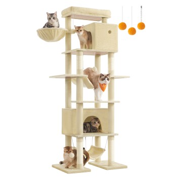 Kratzbaum groß 201cm mehrstöckiger Katzenbaum beige