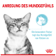 Eine zufriedene graue getigerte Katze mit geschlossenen Augen, begleitet von einem deutschen Text, der sagt "ANREGUNG DES MUNDGEFÜHLS" und "Die besondere Textur regt das Mundgefühl von Katzen an."