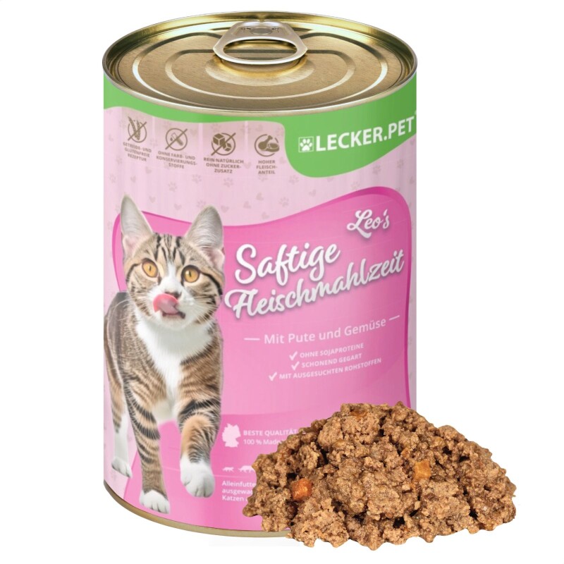 Lyra Pet Lecker.Pet Leo's Saftige Fleischmahlzeit mit Pute & Gemüse Katzenfutter Nassfutter 2,4 kg