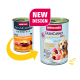 Animonda GranCarno Hundefutterdosen mit Aufschrift 'Reine Pute + Kartoffeln', 'NEW DESIGN'-Abzeichen, Hundefoto und Futternapf
