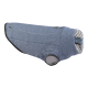 Blaues Haustierjackett mit weichem Innenfutter und einem Loch für die Leinenbefestigung, mit einem eleganten Design und schwarzem Rand.