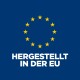 Blaues Emblem mit 12 gelben Sternen im Kreis und fetter weißer Aufschrift „HERGESTELLT IN DER EU“ (Hergestellt in der EU).