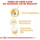 Bild zur Förderung von Katzenfutter mit dem Text "GEBEN SIE IHRER KATZE DIE NAHRUNG, DIE SIE BRAUCHT" und Symbolen für Verdauung, Fitness und glänzendes Fell.