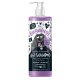 Flasche mit Bugalugs Lavendel & Kamille 4-in-1 Shampoo für Hunde, mit einem Cartoon-Hund, veganem Etikett und beruhigenden Eigenschaften.