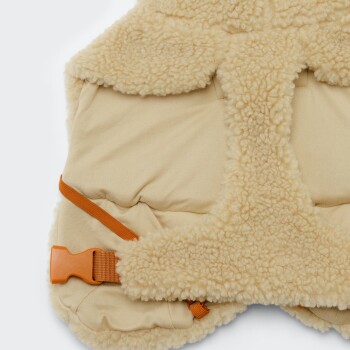 Beige Sherpa-gefütterte Hundeweste mit Polsterung und orangefarbenem Schnallenriemen