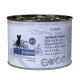 Eine Dose "Catz Finefood Classic No. 17" Katzenfutter, mit einer Katzensilhouette, enthält Geflügel, Garnelen, ist getreidefrei und tierversuchsfrei.
