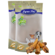 Zwei Beutel Lyra Pet Hundeleckerlis mit der Aufschrift 'Lyra Nature Power' mit Bildern von Hunden und einer Katze, begleitet von Kaustangen im Vordergrund.