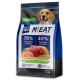 Hundefutterverpackung mit "NUTRI QM M!EAT" mit 70% tierischem Protein und 30% pflanzlichem Protein. Nettogewicht: 1,5 kg.