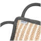 Nahaufnahme eines beige-weißen, gewebten Haustierspielzeugs mit grauen Griffen und einem Etikett mit der Aufschrift „AniOne Wild variety“.