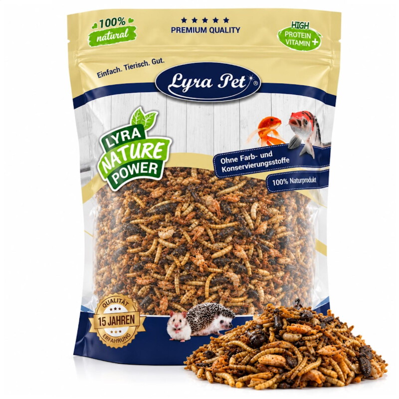 Lyra Pet Protein Boost Insekten Mix - mit Mehlwürmern, Shrimps & Grashüpfern 1 kg