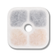 Square pet water filter with four sections in gray and beige, featuring a central hole for installation.