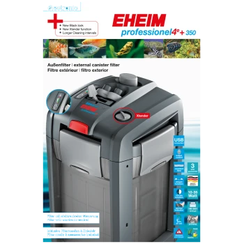 EHEIM professional 4e+ 350 Außenfilter mit USB-Anschluss, Xtender-Funktion und elektronischen Steuerungsfunktionen.