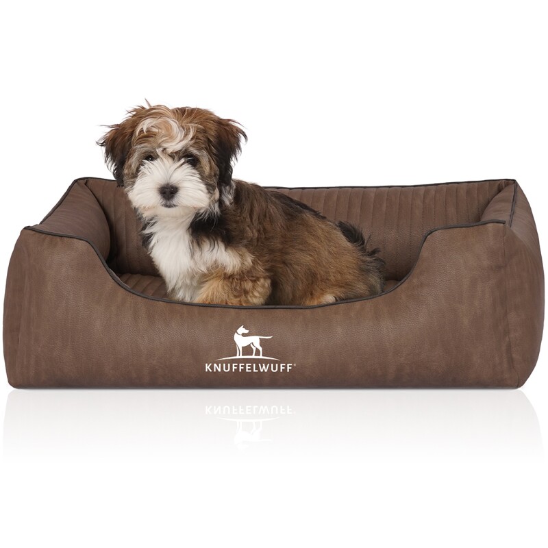Knuffelwuff Orthopädisches Hundebett Tampa aus laser-gestepptem Kunstleder braun M-L