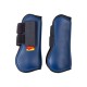 Blaue Pferdeschutzstiefel mit Klettverschlüssen, mit einem 'GOLDHORSE'-Label.