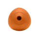 Oranges Gummihundespielzeug mit einer strukturierten Oberfläche und einem zentralen Loch, mit dem Markennamen "RUFFWEAR" eingeprägt.