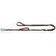 Braune Nylon-Hundeleine mit gepolstertem Schlaufengriff, elastischem Bungee-Abschnitt und Metallclips; kein lesbarer Text.