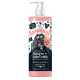 Flasche von Bugalugs Luxury 2-in-1 Shampoo + Conditioner für Hunde, mit Papaya und Kokosnuss, mit einem Cartoon-Hund auf dem Etikett.