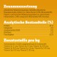 Verpackung für Haustierfutter mit Zusammensetzungsdetails auf Deutsch, einschließlich Zutaten, analytischen Komponenten und Zusatzstoffen pro kg.