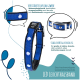 LED-Hundehalsband in Blau mit reflektierenden Elementen, ausgestattet mit Informationen über den wasserdichten Nylonstoff und einem stabilen Metallverschluss für alle Hundetypen.
