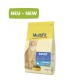 Cat food package featuring a ginger cat, labeled "MultiFit Adult" with tuna, 4 kg, and a "NEW" banner at the top.