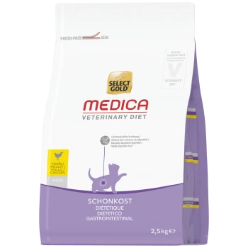 Select Gold Medica Veterinary Diet Kitten-Trockenfutter Huhn, gastrointestinal, Tüte weiß und lila, 2,5 kg.
