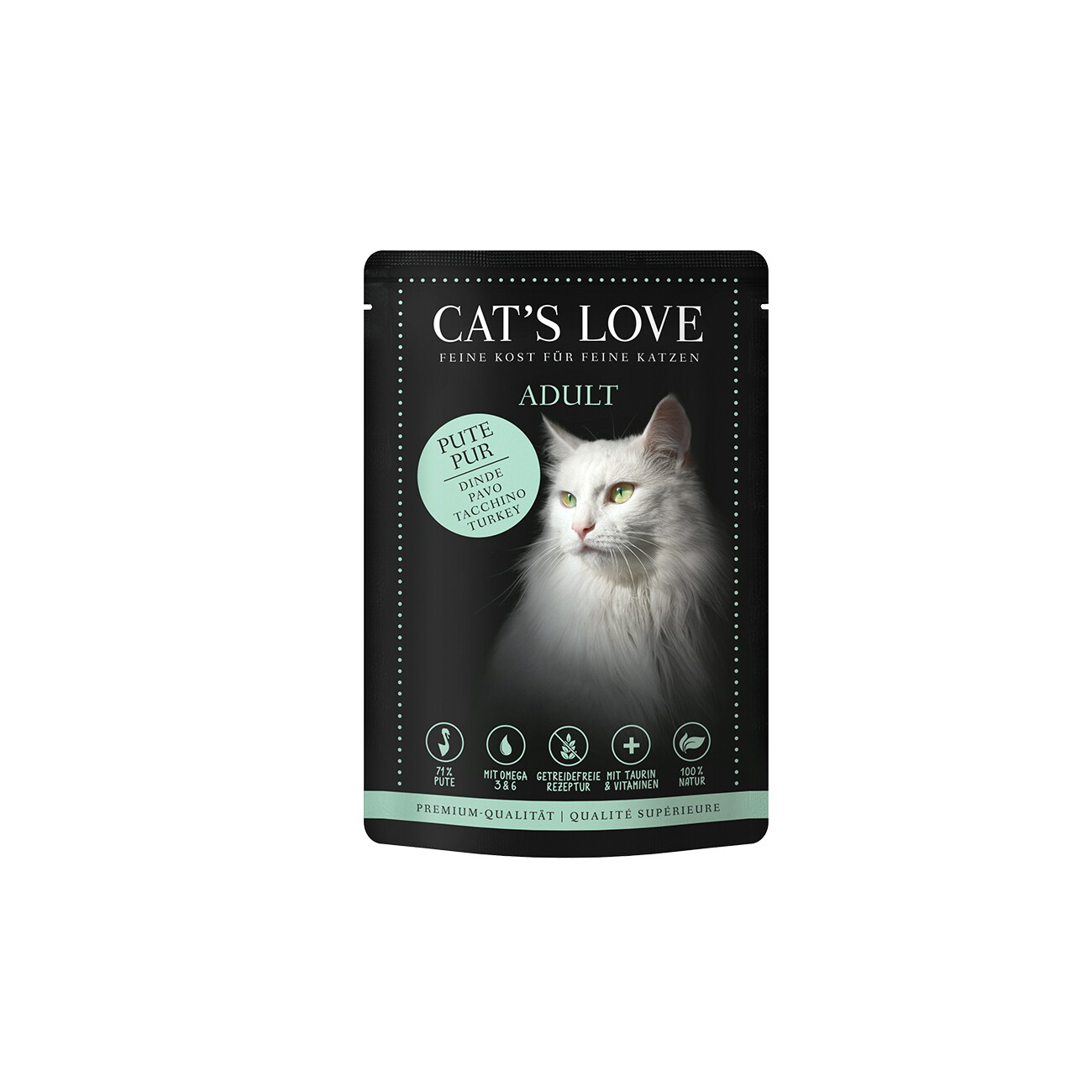 CAT'S LOVE Nassfutter Katze Adult in Gelee Pute pur mit Lachsöl und Katzengamander 24x85 g