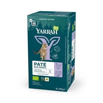 Yarrah Bio-Katzenfutter-Multipack, mit 8 x 100g Beuteln von Pastete mit Huhn, Truthahn und Aloe Vera; getreidefreies Rezept.