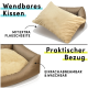 Wendbares Kissen für Haustiere mit extra flauschiger Seite, abnehmbarer und waschbarer Bezug, in beige und braun.