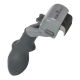 Graue FURminator-Entfilzungsbürste mit ergonomischem, strukturiertem Griff, Metallzinken und 'FURminator'-Logo am Kopf.