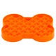Oranger, knochenförmiger Slow-Feeder-Hundenapf mit erhöhten Noppen zum Verlangsamen der Futteraufnahme, aus Kunststoff.