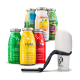 Bunte "SmoothieDog" Smoothie-Flaschen für Hunde, mit Huhn, Rind, Gemüsegeschmack und einem "Immunio" Immunbooster-Snack.