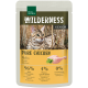 Wilderness Senior Katzenfutterbeutel (Real Nature) mit Foto einer getigerten Katze, Aufschrift Pure Chicken, Abbildung eines Hähnchenschenkels und Text 96% 4% 0%